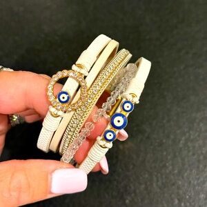 Elegant Evil Eye Bracelet Set in White and Gold